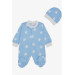 Baby Boy Booties Jumpsuit Star Patterned Baby Blue (0-6 Months)
