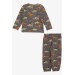 Newborn Baby Boys Pajama Set, Printed, Dark Beige (9 Months-3 Years)