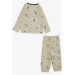 Baby Boy Pajama Set Night Themed Flower Patterned Cream (9 Months-3 Years)