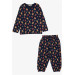 Baby Boy Pajamas Set Winter Themed Cookie Pattern Navy Blue (9 Months-3 Years)