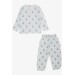 Baby Boy Pajama Set Surfer Dinosaur Patterned White (9 Months-3 Years)