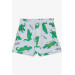 Baby Boy Shorts Lace Accessory Cheerful Crocodile Patterned Ice Blue (9 Months-3 Years)