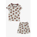 Baby Boy Shorts Pajama Set Smileyface Acorn Patterned Ecru (9 Months-3 Years)