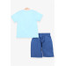 Baby Boy Shorts Suit Teddy Bear Printed Light Blue (1-4 Years)