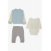 Baby Boy Knitwear Bodysuit 3 Piece Set Cute Giraffe Printed Light Blue (0-9 Months)