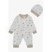 Baby Boy Jumpsuit Sky Themed Animalistic Patterned Ecru (0-6 Months)
