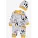 Baby Boy Rompers Construction Themed Construction Machine Patterned Gray Melange (0-6 Months)
