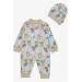 Baby Boy Rompers Beige With Cute Teddy Bear Pattern (0-6 Months)