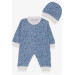 Baby Boy Rompers Text Patterned Indigo (0-6 Months)