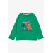 Baby Boy Long Sleeve T-Shirt Teddy Bear Printed Letter Embroidered Green (9 Months-3 Years)