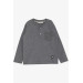 Baby Boy Long Sleeved T-Shirt With Pockets Buttons Crest Dark Gray Melange (9 Months-3 Years)