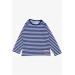 Baby Boy Long Sleeve T-Shirt Patchwork Striped Bus Printed Saks Blue (9 Months-3 Years)