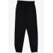 Boy's Sweatpants Black With Embroidery Lace Accessory Pocket (Ages 9-14)