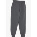 Boy's Sweatpants Lace Up Text Printed Dark Gray Melange (Ages 4-11)