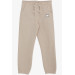 Boy's Sweatpants With Elastic Waistband Embroidered Lace Accessory Beige (Age 5-9)