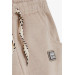 Boy's Sweatpants With Elastic Waistband Embroidered Lace Accessory Beige (Age 5-9)