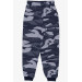 Boy's Sweatpants Patterned, Elastic Waist, Navy Blue (Ages 4-8)