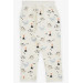 Boys Sweatpants With Dinosaur Printed Pocket Lace Accessory Cream (1-4 Ages)