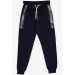 Boy's Sweatpants With Side Printed Navy Blue (4-11 Ages)