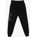 Boy's Sweatpants With Letter Printed Pocket Black (10 Years Old)