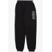 Boy's Sweatpants Black With Text Printed Pockets (Ages 7-9)
