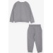 Boy's Tracksuit Suit Embroidered Text Printed Light Gray Melange (2-6 Years)