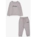 Boy's Tracksuit Suit Embroidered Text Printed Beige Melange (2-5 Ages)
