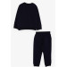 Boy's Tracksuit Suit Embroidered Letter Printed Navy (2-6 Years)