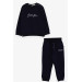 Boy's Tracksuit Suit Embroidered Letter Printed Navy (2-6 Years)