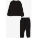 Boy's Tracksuit Suit Embroidered Letter Printed Black (2-3 Years)