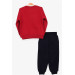 Boys Tracksuit Set Dinosaur Embroidered Claret Red (1-2 Age)
