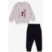 Boy's Tracksuit Set Beige Melange With Figure Embroidery (1.5-5 Years)