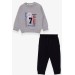 Boys Tracksuit Set Gray Melange With Figure Embroidery (1.5-5 Years)