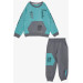 Boy's Tracksuit Set With Kangaroo Pocket, Text Printed, Water Green (Ages 3-7)