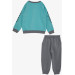 Boy's Tracksuit Set With Kangaroo Pocket, Text Printed, Water Green (Ages 3-7)