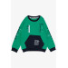 Boy's Tracksuit Set With Kangaroo Pocket, Text Printed, Green (Ages 3-7)
