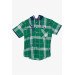 Boy's Shirt Plaid Patterned Hooded Green (9-12 Years)