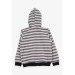 Boy's Cardigan Embroidered Striped Pattern Gray (7-12 Years)