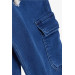 Boy's Jeans With Elastic Waistband Cargo Pocket Blue (1-4 Ages)