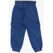 Boy's Jeans With Elastic Waistband Cargo Pocket Blue (1-4 Ages)