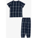 Boys Pajamas Set Square Patterned Navy Blue (4-8 Years)