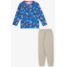Boys Pajamas Set Travel Themed Bear Pattern Sax (4-8 Ages)