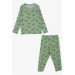 Boy's Pajama Set, Pistachio Green With Text Pattern (Ages 3-7)