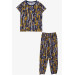 Boy's Pajama Set, Text Patterned, Smoked (Ages 9-14)