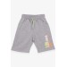 Boy Shorts Printed Elastic Waist With Rope Silver Color (8-14 Years)