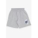 Boy Shorts Printed With Pocket And Elastic Waist Silver Color (8-14 Years)