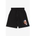 Boy Shorts Printed With Pocket And Elastic Waist Black Color (8-14 Years)