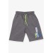 Boy Shorts Printed Elastic Waist With Rope Gray (8-14 Years)