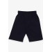 Boy Shorts Printed Elastic Waist With Rope Color Navy (8-14 Years)