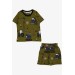 Boy's Shorts Pajamas Set With Construction Machinery Patterned Khaki Green (2-6 Years)